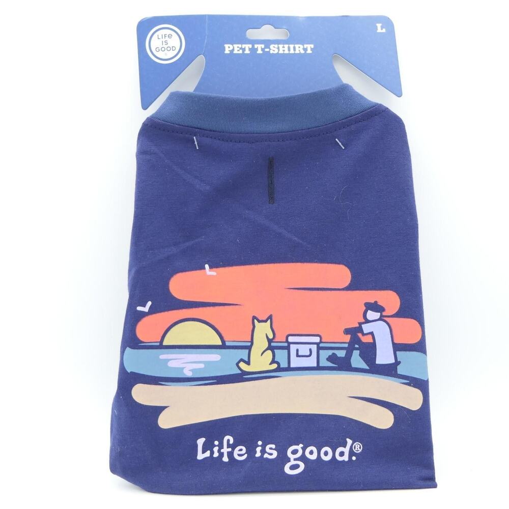 Life Is Good Dog Pet T-Shirt Navy Sunset Size L,